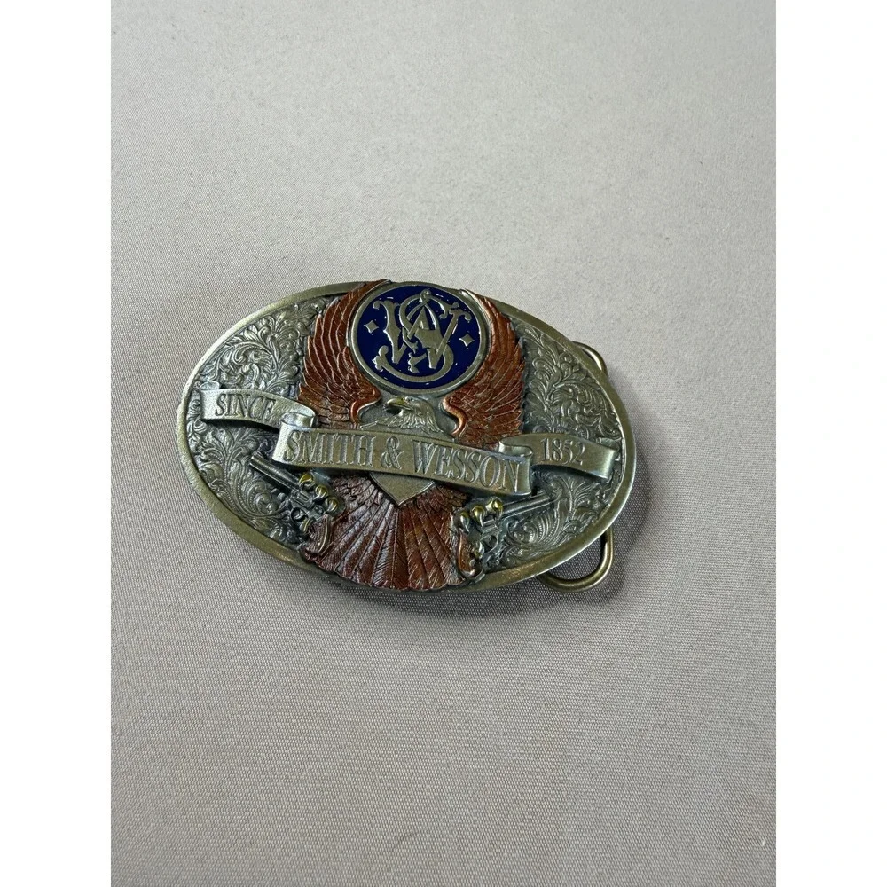 Smith & Wesson Eagle Bronze Blue Enamel 1852 Belt Buckle Vintage